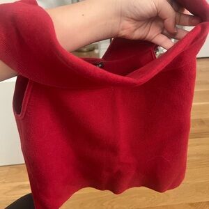 Red over the should crop top